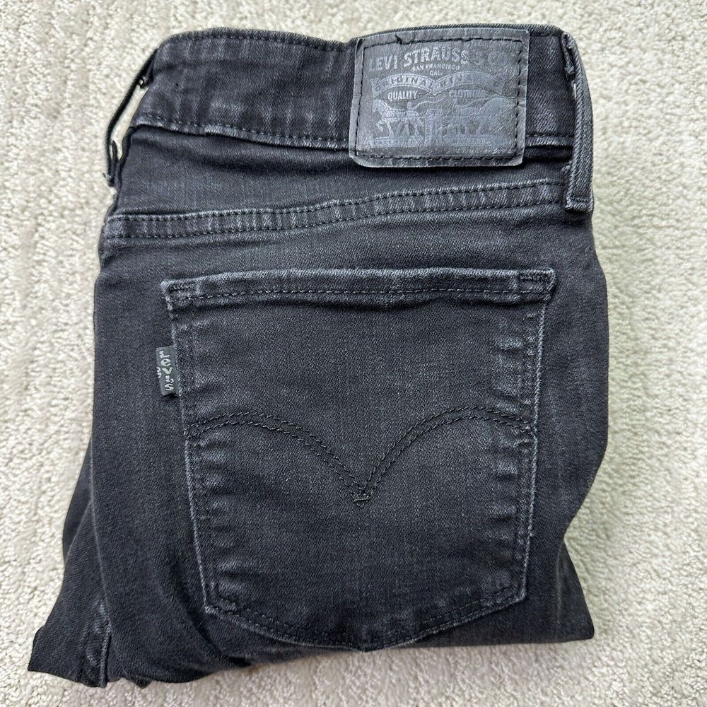 Levis 711 Jeans Women Black Distressed Skinny Slim Mid-Rise Denim Pants Size 30 - Picture 11 of 12